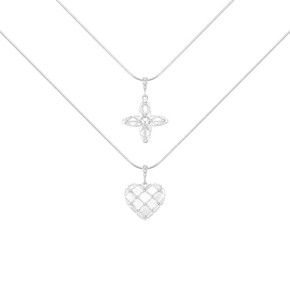 Diamond-Grid Series Starburst Heart Pendant Layered Choker Necklace