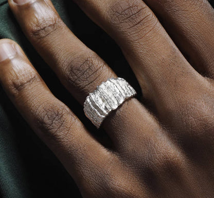 Crowned Ice S925 Wave Texture Adjustable Ring