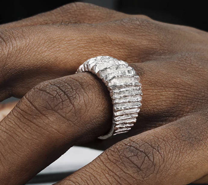 Crowned Ice S925 Wave Texture Adjustable Ring