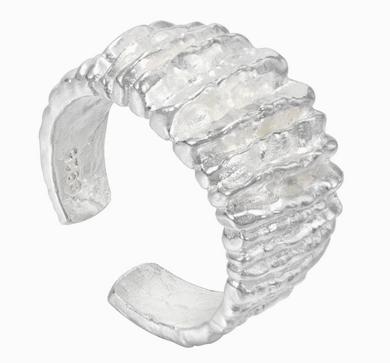 Crowned Ice S925 Wave Texture Adjustable Ring