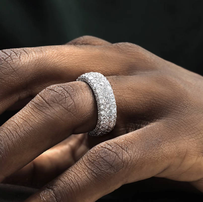 Crowned Ice Cluster Zircon Ring for Men – Trendy Micro Inlaid Statement Piece