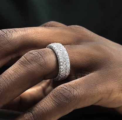 Crowned Ice Cluster Zircon Ring for Men – Trendy Micro Inlaid Statement Piece