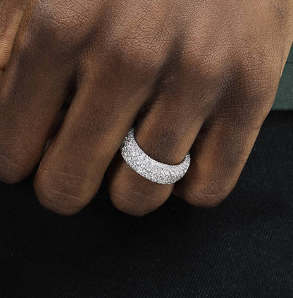 Crowned Ice Cluster Zircon Ring for Men – Trendy Micro Inlaid Statement Piece