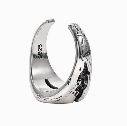 Crowned Ice 925S Silver Broken Pattern Ring – Irregular Design with Blue Zircon Charm