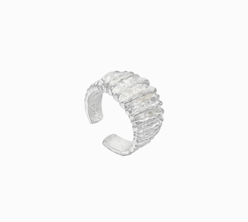 Crowned Ice S925 Wave Texture Adjustable Ring