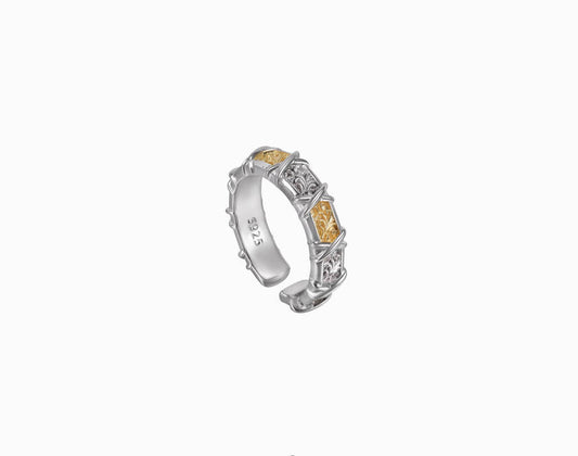 Crowned Ice S925 Silver Retro Grass Pattern Carved Ring – Adjustable & Romantic INS Style