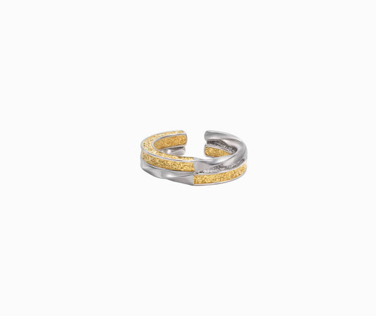 Crowned Ice Mixed Silver Grass Pattern Ring – Adjustable Artistic Statement Piece