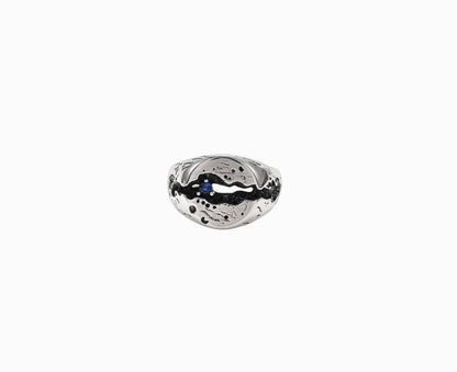 Crowned Ice 925S Silver Broken Pattern Ring – Irregular Design with Blue Zircon Charm