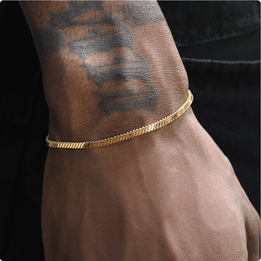 Crowned Ice 18K Gold-tone Plating Snake Chain Bracelet with Beads – Luxe Afro-Urban Bracelet