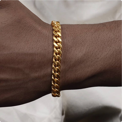 Crowned Ice GR 18K Gold-tone Plating Cuban Bracelet – Heavy Vintage Chain for Men