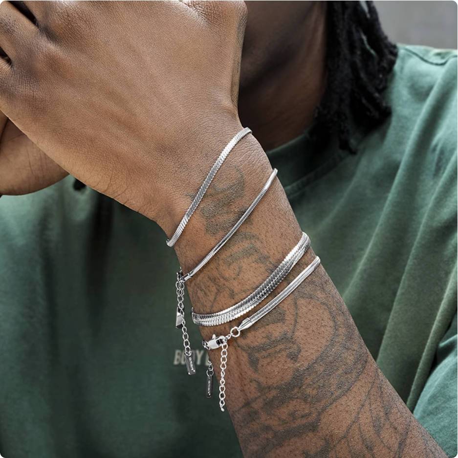 Crowned Ice GR Silver-Plated Snake Chain Bracelet with Beads – Minimalist Beaded Bangle