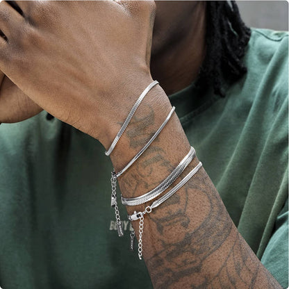 Crowned Ice GR Silver-Plated Snake Chain Bracelet with Beads – Minimalist Beaded Bangle