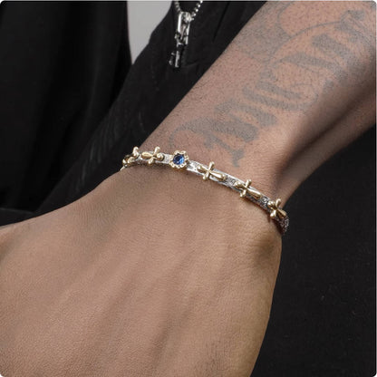 Crowned Ice S925 Silver Vintage Cross Bracelet – Adjustable Unisex Religious Chain