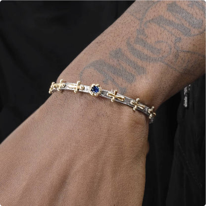 Crowned Ice S925 Silver Vintage Cross Bracelet – Adjustable Unisex Religious Chain