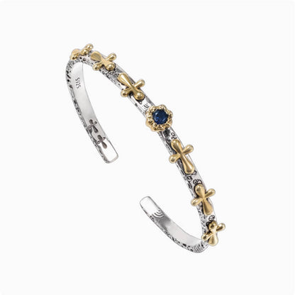 Crowned Ice S925 Silver Vintage Cross Bracelet – Adjustable Unisex Religious Chain