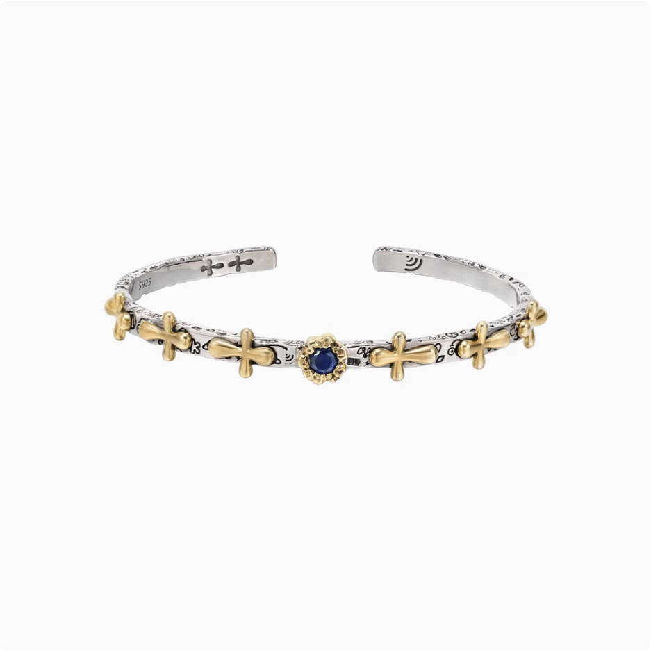 Crowned Ice S925 Silver Vintage Cross Bracelet – Adjustable Unisex Religious Chain