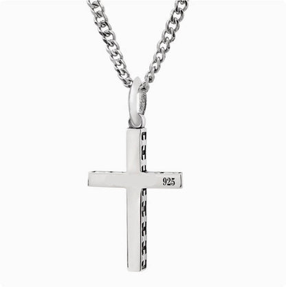 Crowned Ice S925 Silver Cross Pendant Necklace – Minimalist Faith Chain for Men & Women