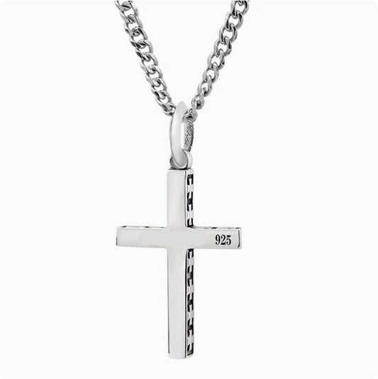 Crowned Ice S925 Silver Cross Pendant Necklace – Minimalist Faith Chain for Men & Women