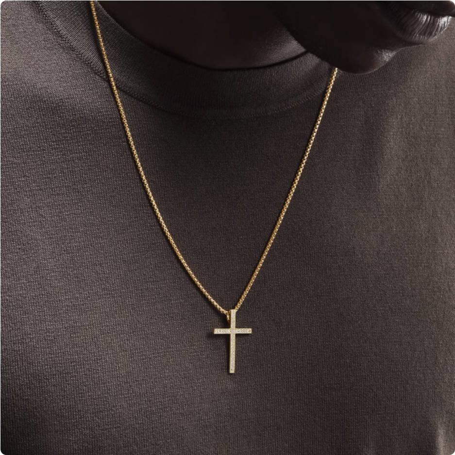 Crowned Ice 18K Gold-tone Plating Cross Pendant Necklace – Luxury Street Faith Necklace for Men