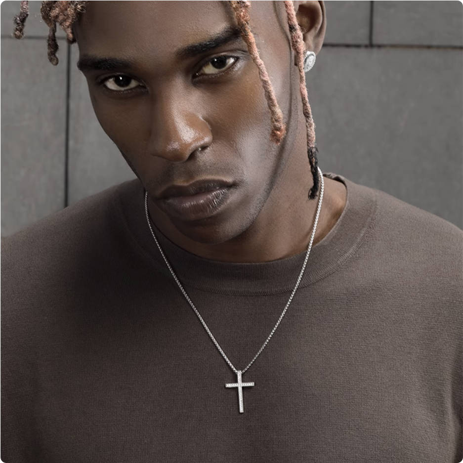 Crowned Ice 18K Gold-tone Plating Cross Pendant Necklace – Luxury Street Faith Necklace for Men