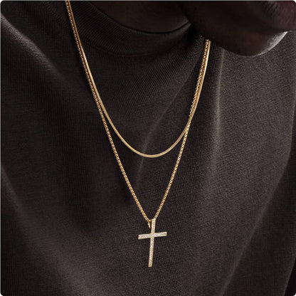 Crowned Ice 18K Gold-tone Plating Cross Pendant Necklace – Luxury Street Faith Necklace for Men