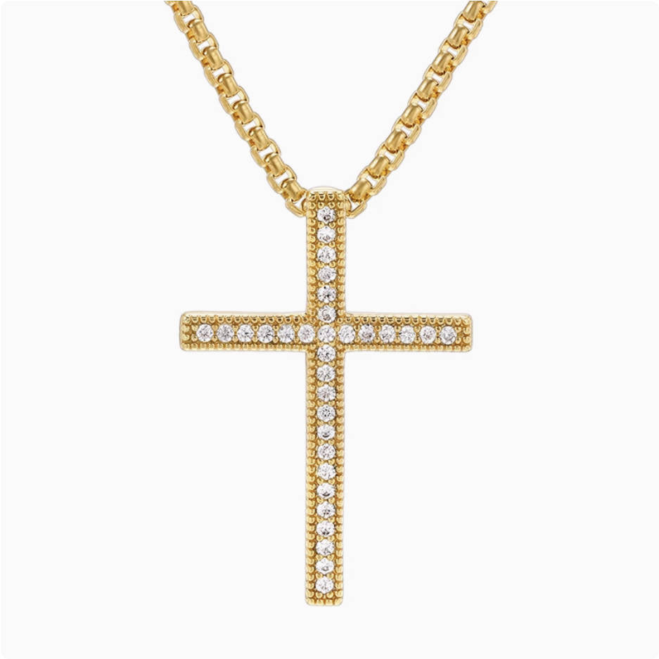 Crowned Ice 18K Gold-tone Plating Cross Pendant Necklace – Luxury Street Faith Necklace for Men