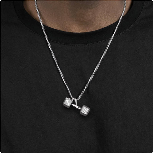 Crowned Ice Dumbbell Pendant Necklace – Athletic Streetwear Chain for Urban Athletes