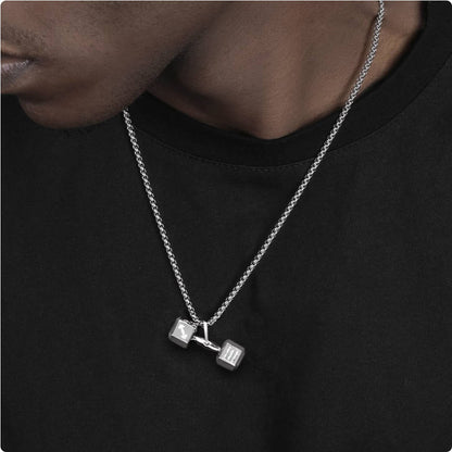 Crowned Ice Dumbbell Pendant Necklace – Athletic Streetwear Chain for Urban Athletes