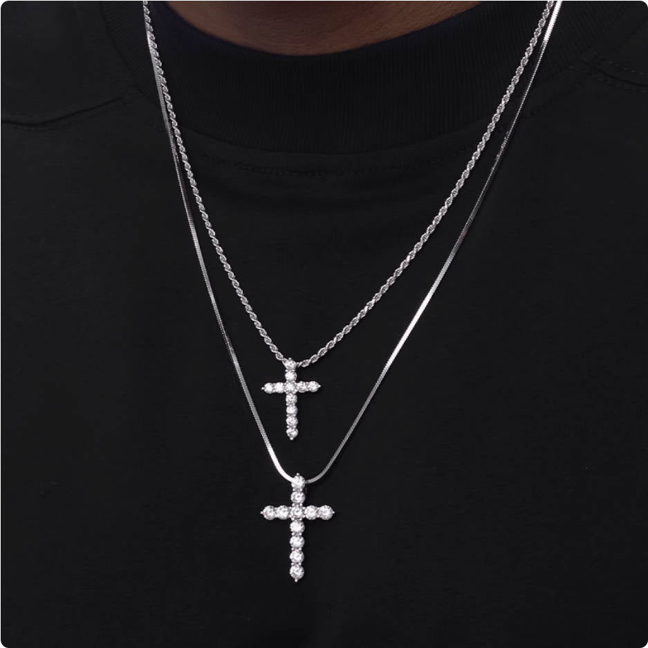Crowned Ice S925 Cross Necklace with Full Gem Pave – Romantic Faith Chain for Couples