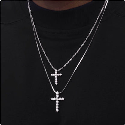 Crowned Ice S925 Cross Necklace with Full Gem Pave – Romantic Faith Chain for Couples