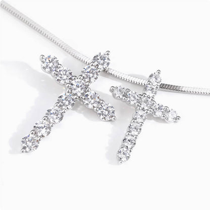 Crowned Ice S925 Cross Necklace with Full Gem Pave – Romantic Faith Chain for Couples