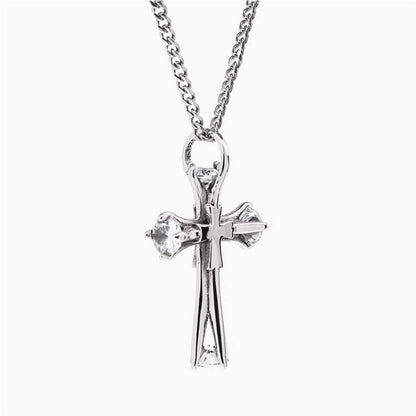 Crowned Ice S925 Double Cross Pendant Necklace – Layered Street Style with Meaning