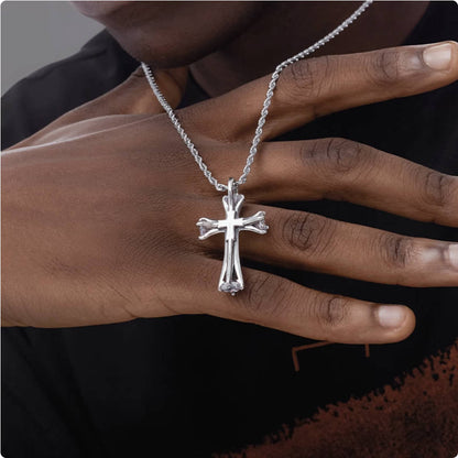 Crowned Ice S925 Double Cross Pendant Necklace – Layered Street Style with Meaning