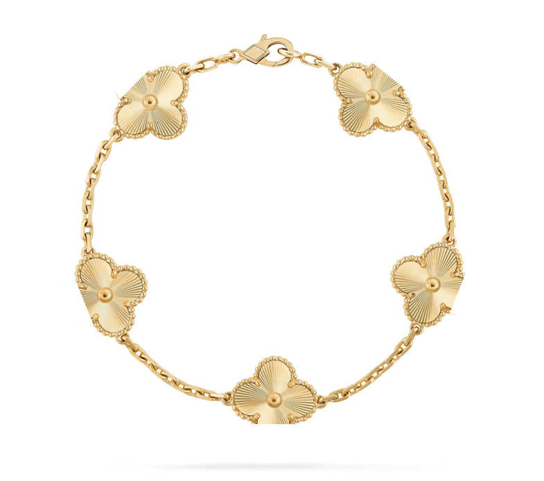 Clover Motif Bracelet, Sterling Silver, 18K Gold Plated