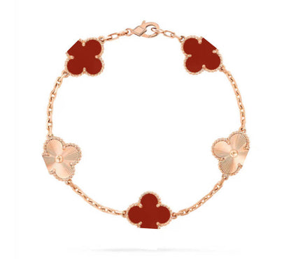 Clover Motif Bracelet, Sterling Silver, 18K Gold Plated