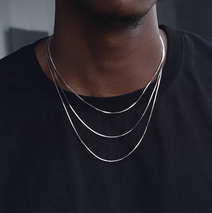 Crowned Ice S925 Sterling Silver Snake Bone Chain Necklace – Unisex Slim Crossbody Style