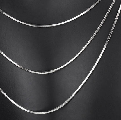 Crowned Ice S925 Sterling Silver Snake Bone Chain Necklace – Unisex Slim Crossbody Style