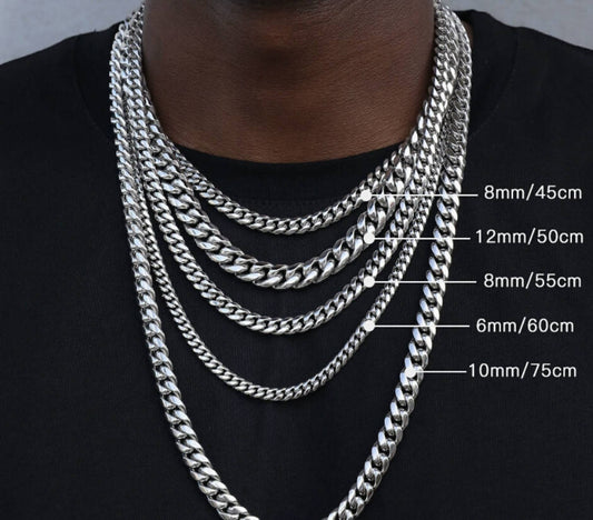Crowned Ice High-Polish Silver-Tone Stainless Steel Cuban Chain Necklace – West Coast Inspired Glossy Finish