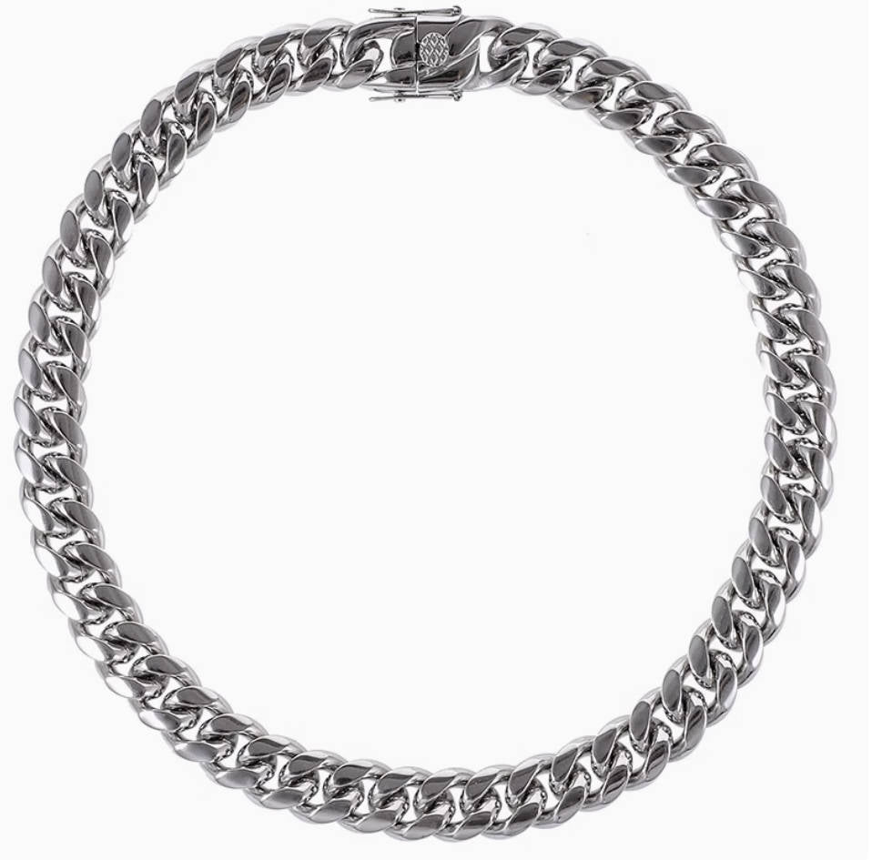 Crowned Ice High-Polish Silver-Tone Stainless Steel Cuban Chain Necklace – West Coast Inspired Glossy Finish