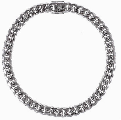 Crowned Ice High-Polish Silver-Tone Stainless Steel Cuban Chain Necklace – West Coast Inspired Glossy Finish