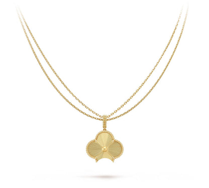 Clover Pendant Necklace, Women’s Long Chain 925 Sterling Silver, 18K Gold Plated