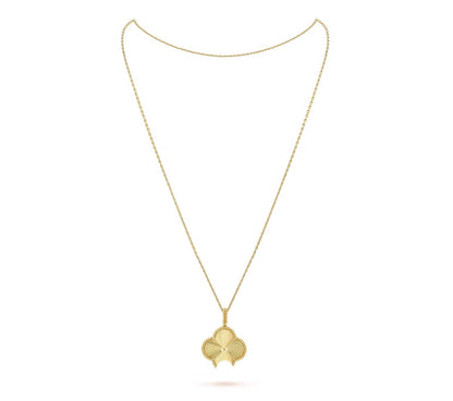 Clover Pendant Necklace, Women’s Long Chain 925 Sterling Silver, 18K Gold Plated