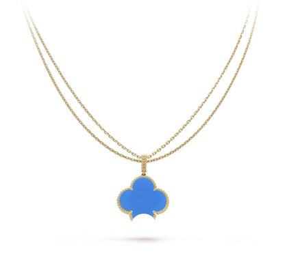 Clover Pendant Necklace, Women’s Long Chain 925 Sterling Silver, 18K Gold Plated