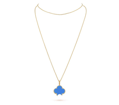 Clover Pendant Necklace, Women’s Long Chain 925 Sterling Silver, 18K Gold Plated
