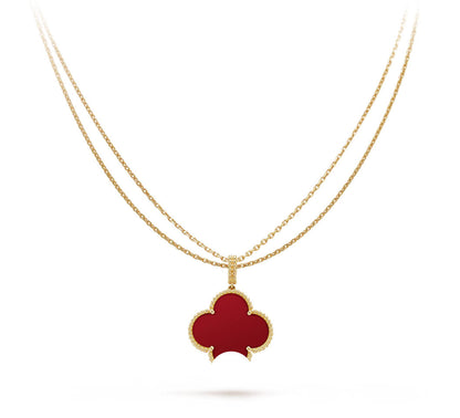 Clover Pendant Necklace, Women’s Long Chain 925 Sterling Silver, 18K Gold Plated