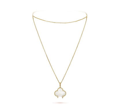 Clover Pendant Necklace, Women’s Long Chain 925 Sterling Silver, 18K Gold Plated