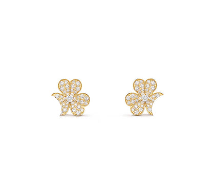 Frivole Small Earrings, Clover Leaf Earstuds, 925 Silver, 18k Gold Plated
