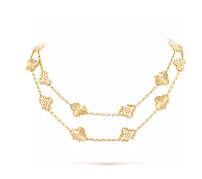 Clover Leaf Long Necklace,925 Silver, 18k Gold Plated,20 Motifs