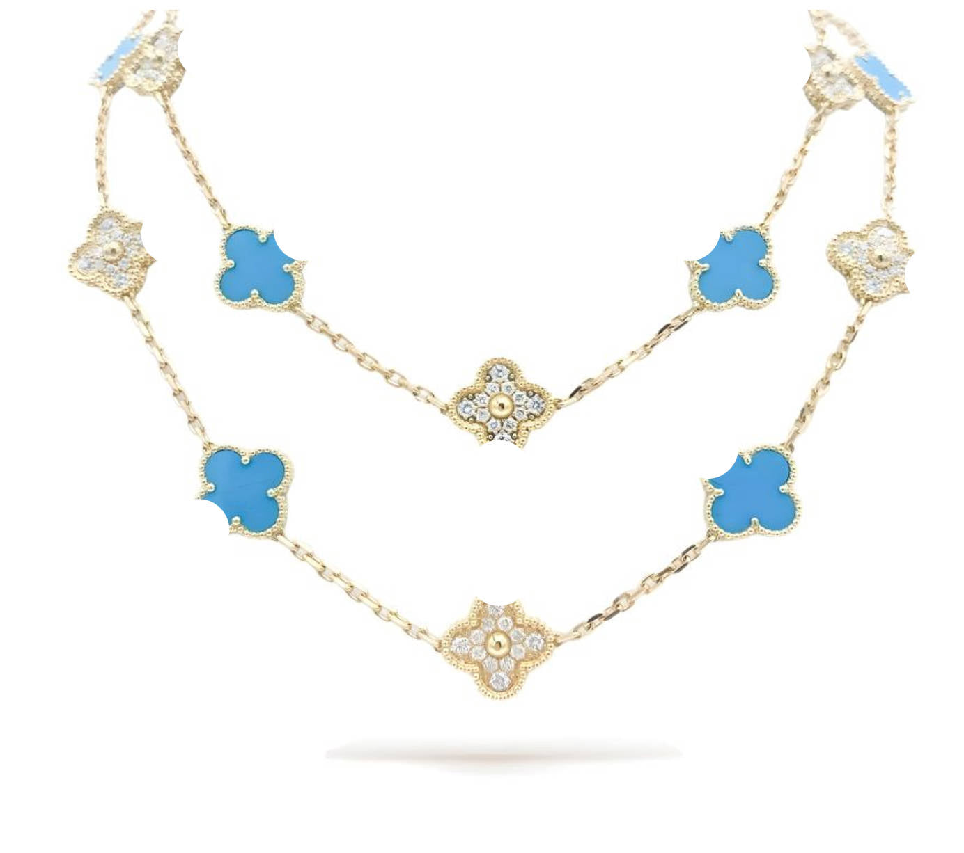 Clover Leaf Long Necklace,925 Silver, 18k Gold Plated,20 Motifs