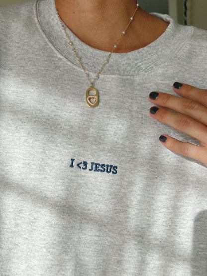PREMIUM EMBROIDERED CREWNECK | "I ♥ JESUS" | ASH | TOP SELLER!